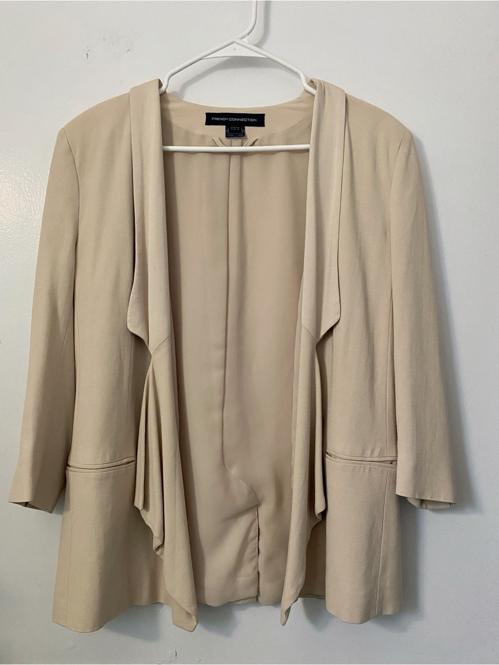 French Connection Beige Open-Front Waterfall Blazer